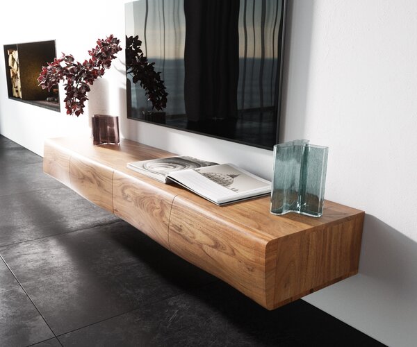 DELIFE TV stolík New Live-Edge 175 cm akácia prírodná 4 dvierka závesný