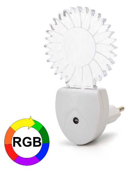 Nočné svietidlo do zásuvky EU Slnečnica 0,5W/30lm RGB so senzorom stmievania (AS-197476)