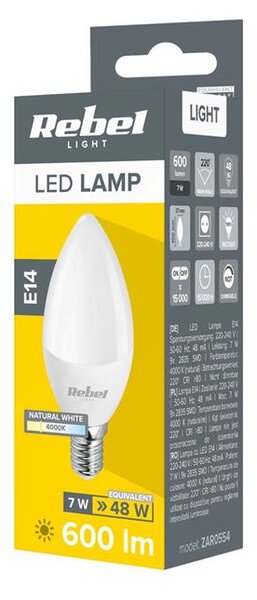 Žiarovka LED 7W E14 4000K 230V svieca Rebel