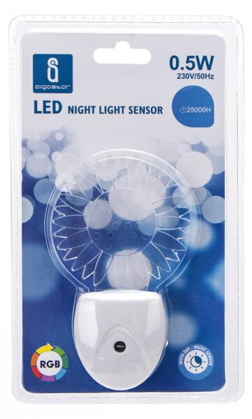 Nočné svietidlo do zásuvky EU Slnečnica 0,5W/30lm RGB so senzorom stmievania (AS-197476)