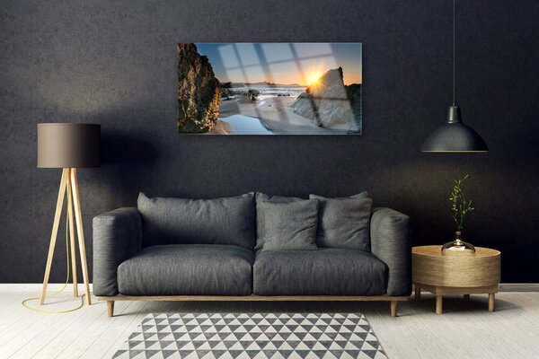 Skleneny obraz Skala pláž slnko krajina 100x50 cm 2 Prívesky