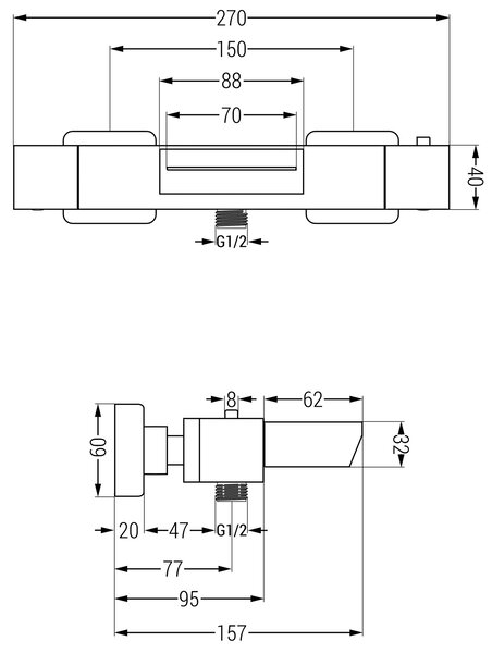 Mexen Carl, sprchový set s dažďovou sprchou a CUBE termostatickou vaňovou batériou, čierna matná, 77360240-70