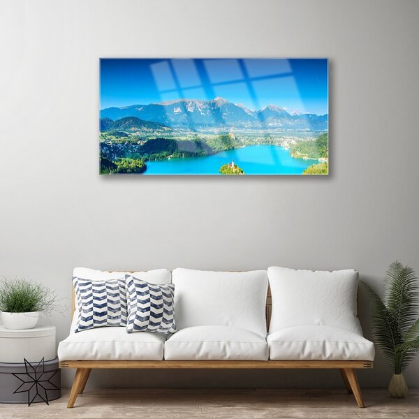 Skleneny obraz Hora jazero príroda 100x50 cm 2 Prívesky
