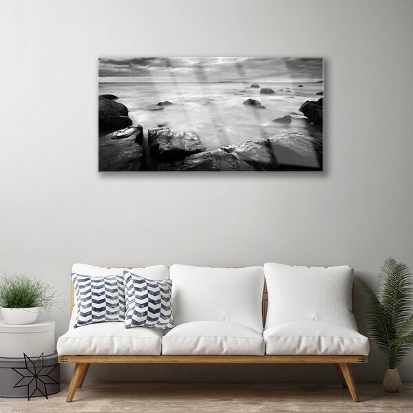 Skleneny obraz Skala more príroda 100x50 cm 2 Prívesky