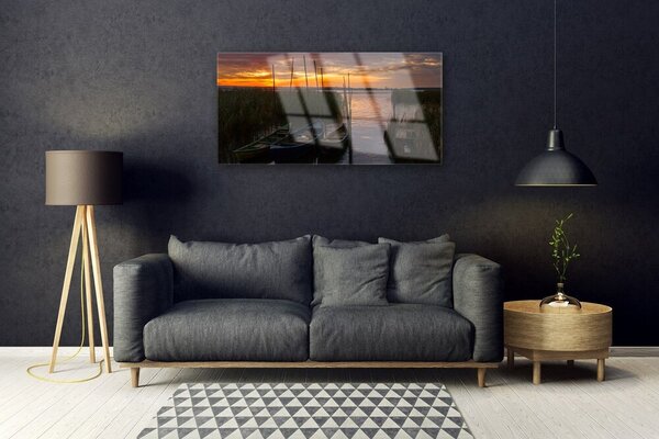 Skleneny obraz Loďky more tráva krajina 100x50 cm 2 Prívesky