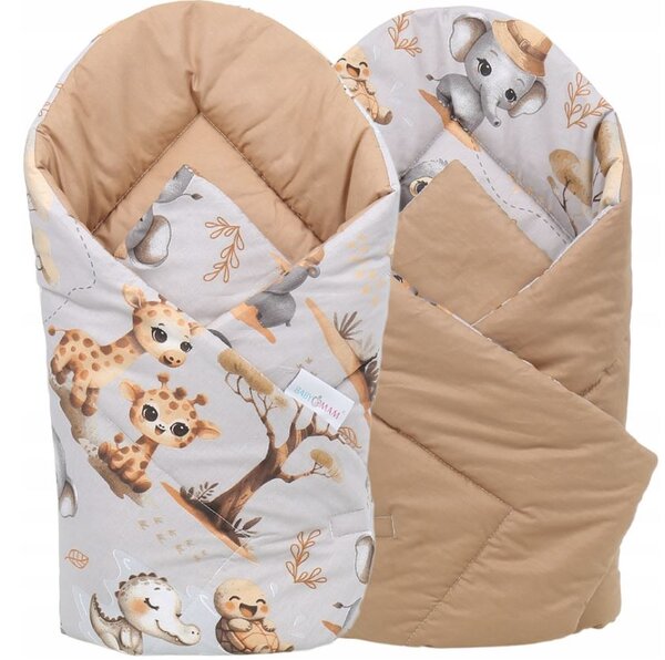 MAXMAX Obojstranná zavinovačka pre bábätká 80x80 cm BABYMAM PREMIUM - Dobrodružstvo v džungli/škoricová