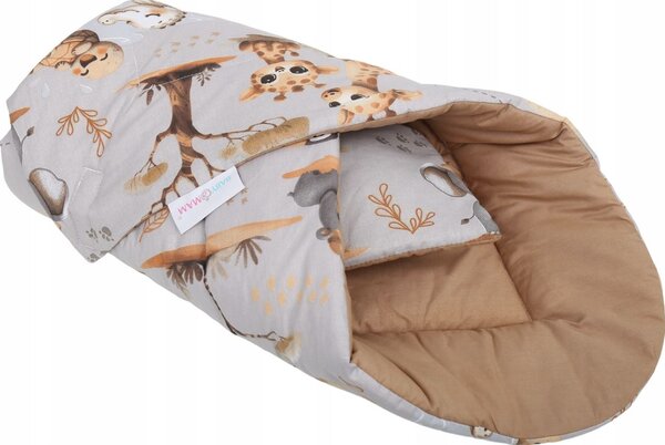 MAXMAX Obojstranná zavinovačka pre bábätká 80x80 cm BABYMAM PREMIUM - Dobrodružstvo v džungli/škoricová