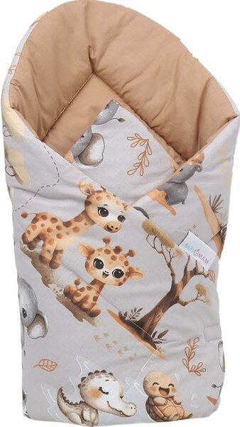MAXMAX Obojstranná zavinovačka pre bábätká 80x80 cm BABYMAM PREMIUM - Dobrodružstvo v džungli/škoricová