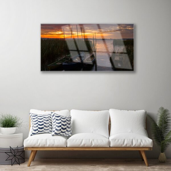 Skleneny obraz Loďky more tráva krajina 100x50 cm 2 Prívesky