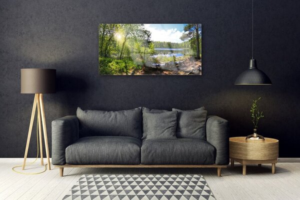 Skleneny obraz Les stromy jazero príroda 100x50 cm 2 Prívesky