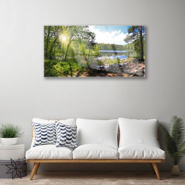 Skleneny obraz Les stromy jazero príroda 100x50 cm 2 Prívesky