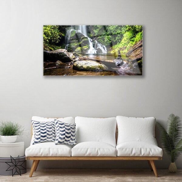 Skleneny obraz Vodopád kamene les príroda 100x50 cm 2 Prívesky