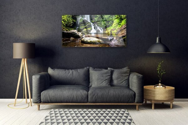 Skleneny obraz Vodopád kamene les príroda 100x50 cm 2 Prívesky