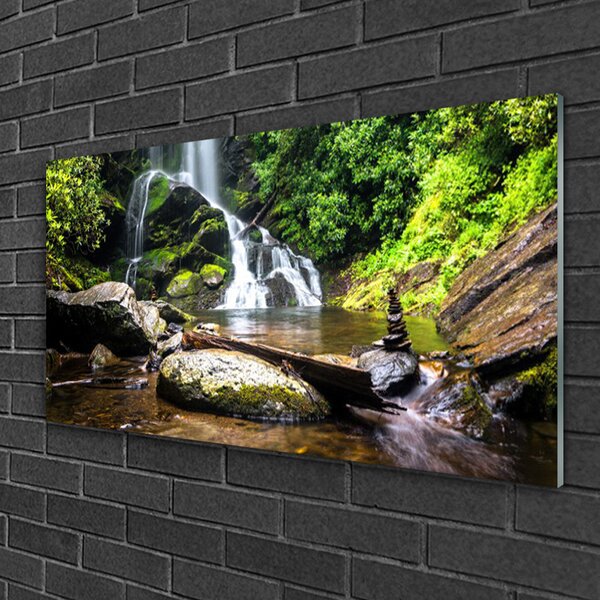 Skleneny obraz Vodopád kamene les príroda 100x50 cm 2 Prívesky
