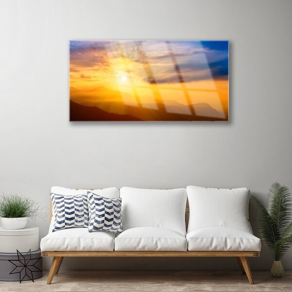 Skleneny obraz Hory slnko mraky príroda 100x50 cm 2 Prívesky