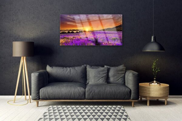 Skleneny obraz Západ slnka pole levanduľa 100x50 cm 2 Prívesky