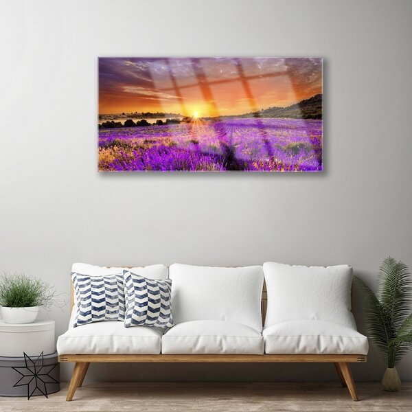 Skleneny obraz Západ slnka pole levanduľa 100x50 cm 2 Prívesky