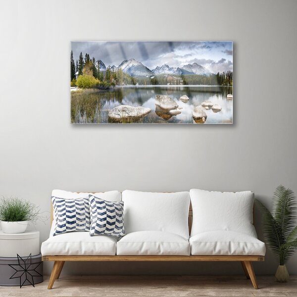 Skleneny obraz Jazero hory les príroda 100x50 cm 2 Prívesky