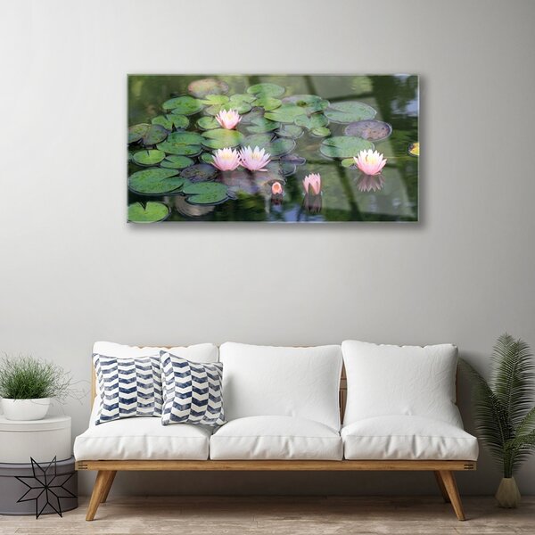 Skleneny obraz Vodné lilie rybník príroda 100x50 cm 2 Prívesky