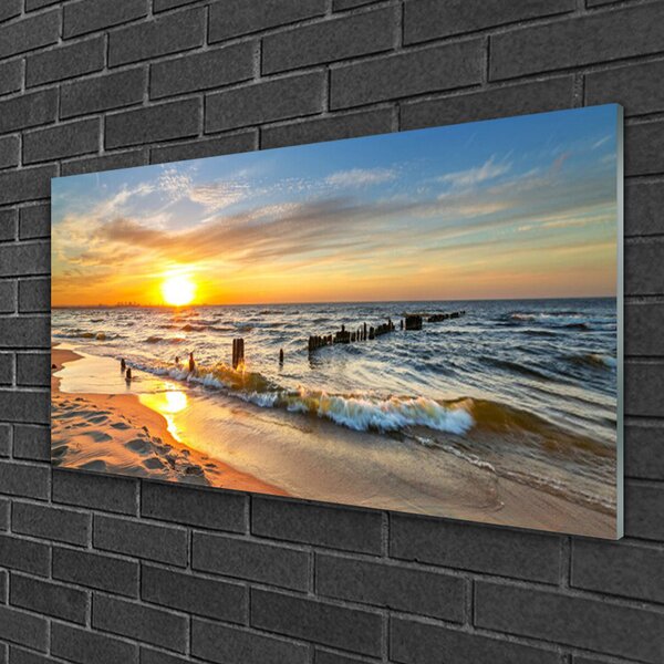 Skleneny obraz More západ slnka pláž 100x50 cm 2 Prívesky