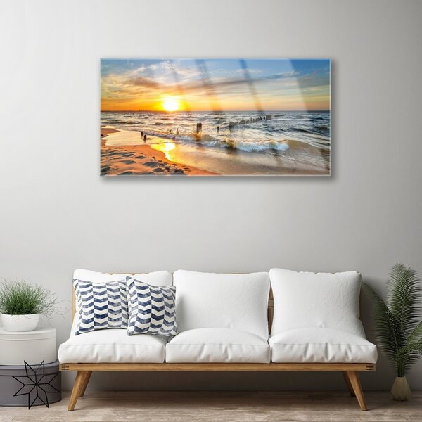Skleneny obraz More západ slnka pláž 100x50 cm 2 Prívesky