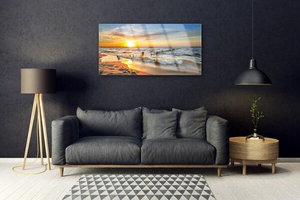 Skleneny obraz More západ slnka pláž 100x50 cm 2 Prívesky