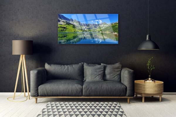 Skleneny obraz Hora jazero príroda 100x50 cm 2 Prívesky