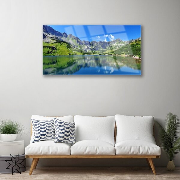 Skleneny obraz Hora jazero príroda 100x50 cm 2 Prívesky