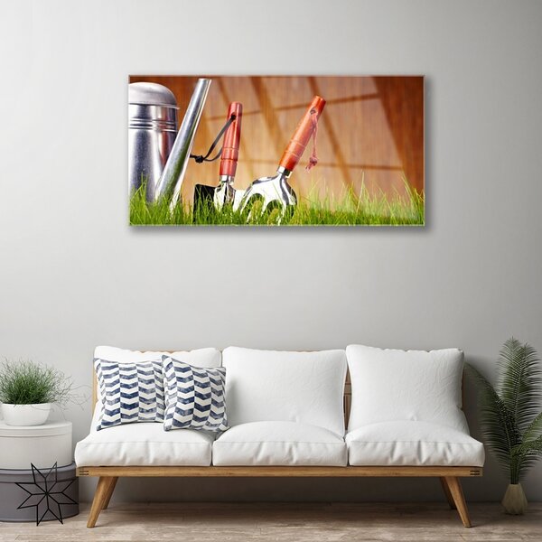 Skleneny obraz Tráva náradie umenie 100x50 cm 2 Prívesky