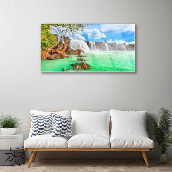 Skleneny obraz Vodopád jazero príroda 100x50 cm 2 Prívesky