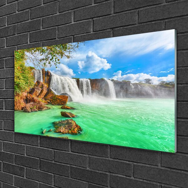 Skleneny obraz Vodopád jazero príroda 100x50 cm 2 Prívesky