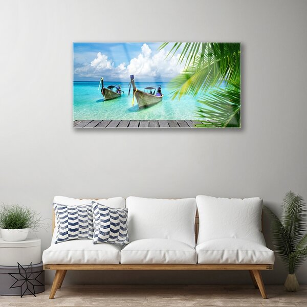 Skleneny obraz Loďky more príroda 100x50 cm 2 Prívesky
