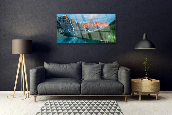 Skleneny obraz Hora les jazero príroda 100x50 cm 2 Prívesky