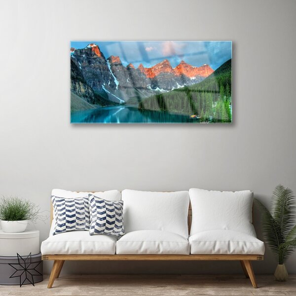 Skleneny obraz Hora les jazero príroda 100x50 cm 2 Prívesky