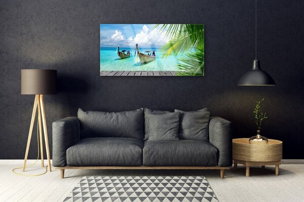 Skleneny obraz Loďky more príroda 100x50 cm 2 Prívesky