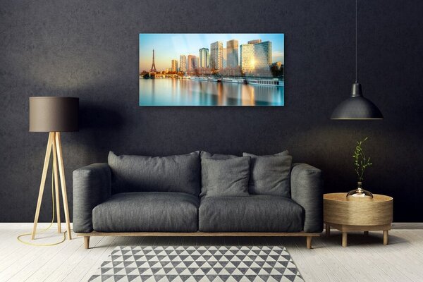 Skleneny obraz Mesto more domy paríž 100x50 cm 2 Prívesky