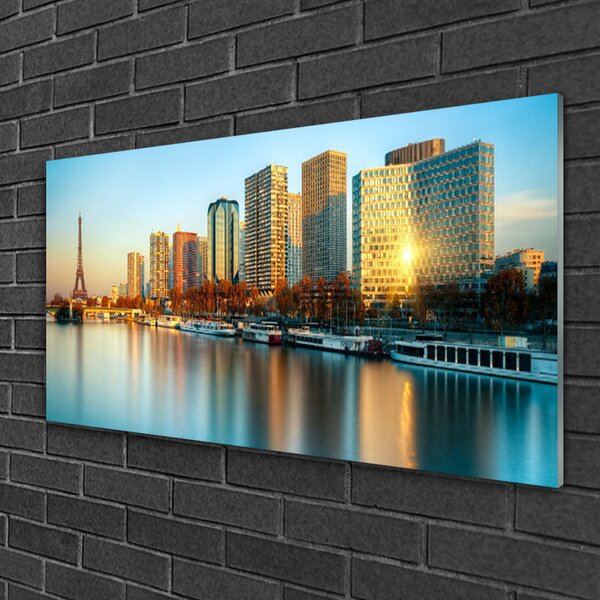 Skleneny obraz Mesto more domy paríž 100x50 cm 2 Prívesky