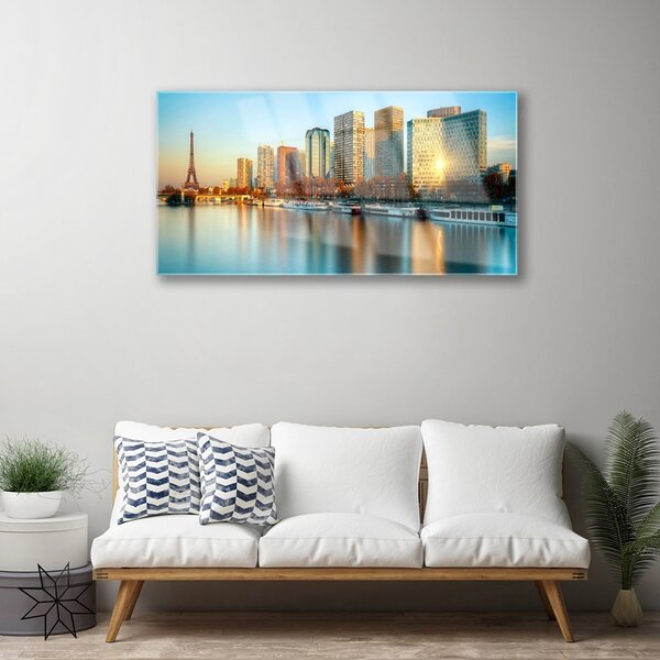 Skleneny obraz Mesto more domy paríž 100x50 cm 2 Prívesky