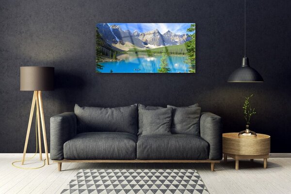 Skleneny obraz Jazero hora les príroda 100x50 cm 2 Prívesky