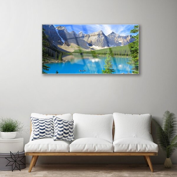 Skleneny obraz Jazero hora les príroda 100x50 cm 2 Prívesky