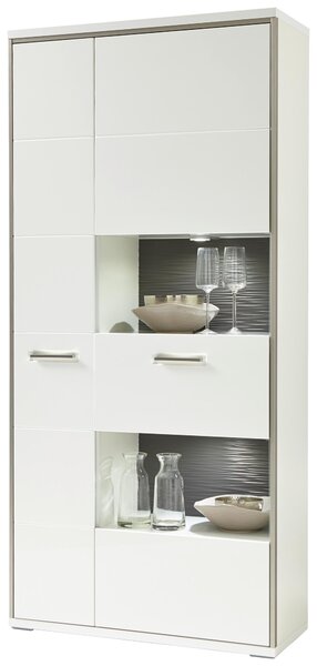 KOMBINÁCIA VITRÍN, sivá, strieborná, biela, biela s vysokým leskom, 94/201/38 cm Livetastic - Sklenené vitríny, Online Only