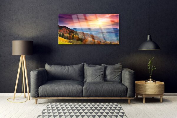Skleneny obraz Hora les slnko krajina 100x50 cm 2 Prívesky