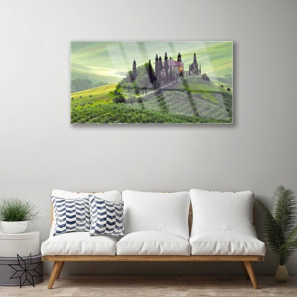 Skleneny obraz Lúka stromy príroda 100x50 cm 2 Prívesky