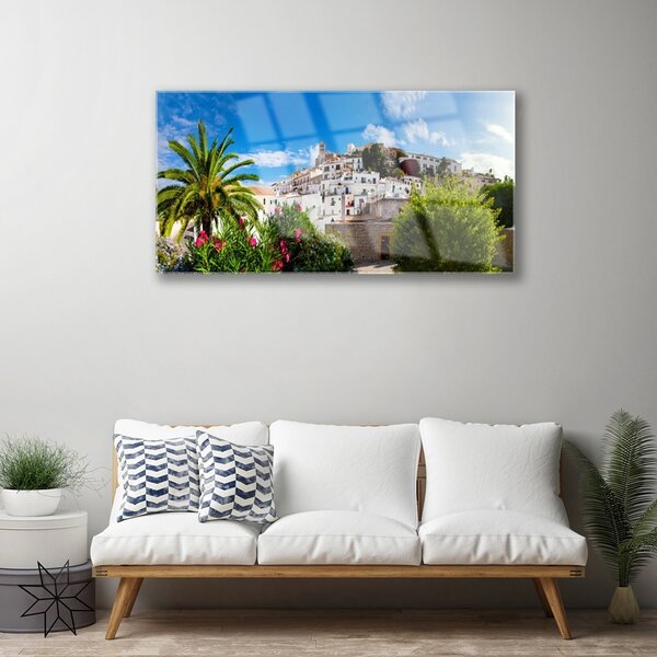 Skleneny obraz Mesto palma krajina 100x50 cm 2 Prívesky