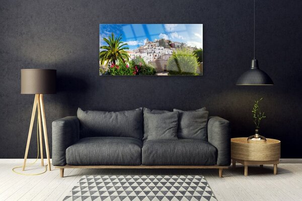 Skleneny obraz Mesto palma krajina 100x50 cm 2 Prívesky