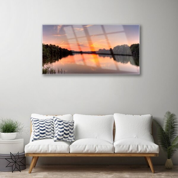 Skleneny obraz Jazero les príroda 100x50 cm 2 Prívesky