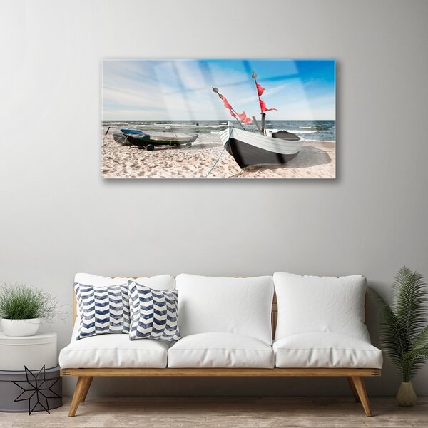 Skleneny obraz Loďka pláž príroda 100x50 cm 2 Prívesky