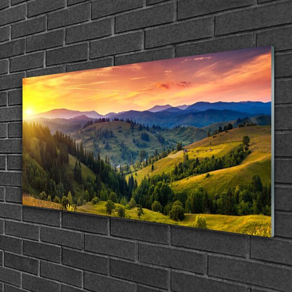 Skleneny obraz Krajina lúka západ 100x50 cm 2 Prívesky