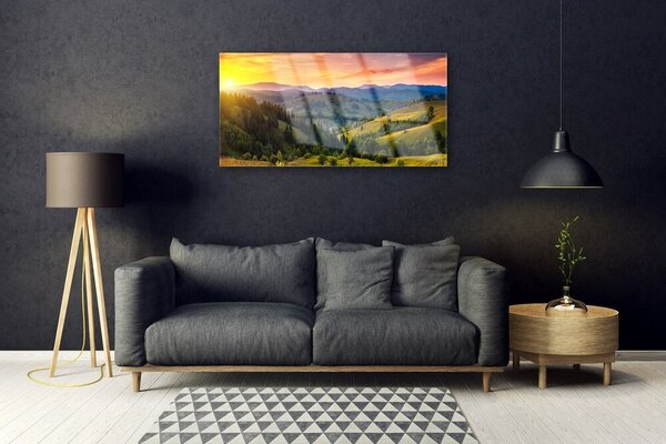 Skleneny obraz Krajina lúka západ 100x50 cm 2 Prívesky