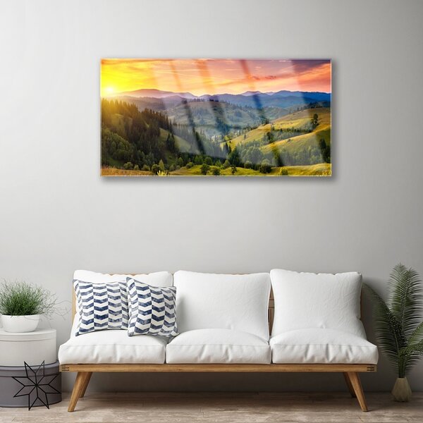 Skleneny obraz Krajina lúka západ 100x50 cm 2 Prívesky